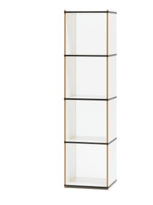 Tojo Aktenpack Regal: Weißes, modernes Regal mit vier Fächern für Büro und Wohnraum.